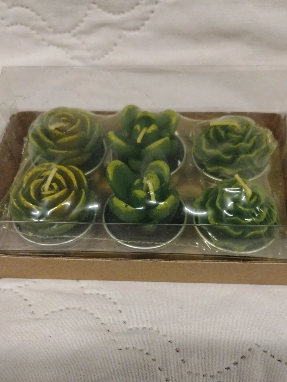 Decorative Green Succulent Tealight Candles - Set of 6